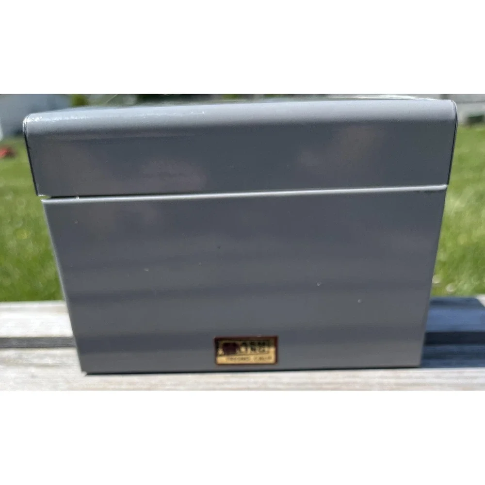 Vintage Flash Ling Gray Steel Index Card File Box Hinged Lid USA‎ Heavyweight